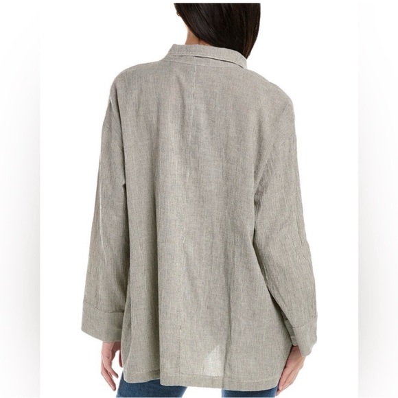 Eileen Fisher Organic Cotton Linen Ticking Stripe Jacket Size M Boxy Lagenlook - Picture 2 of 12